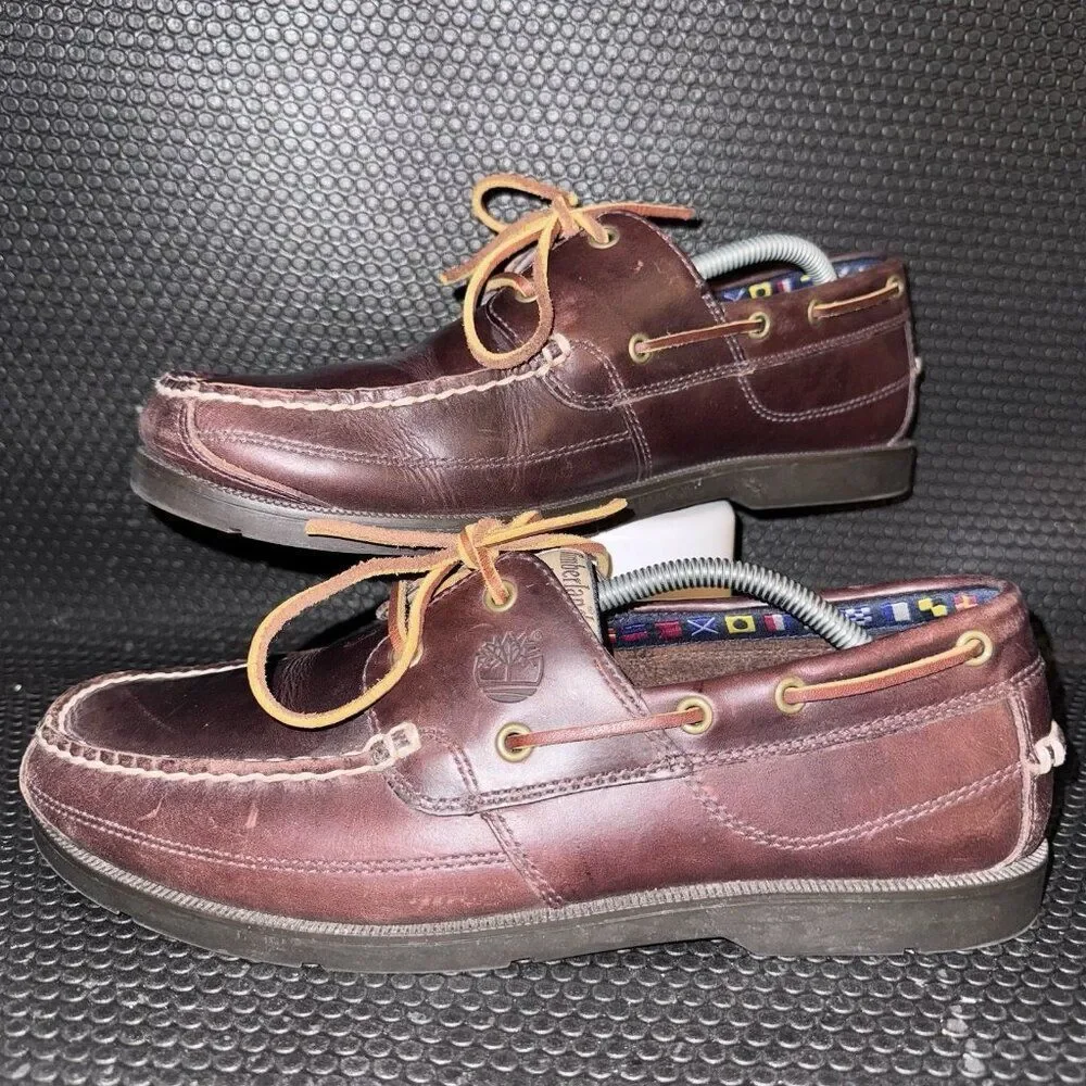 Timberland Classic 2 Eye Brown Leather Comfy Boat Shoes Loafers Mens Size 11.5M